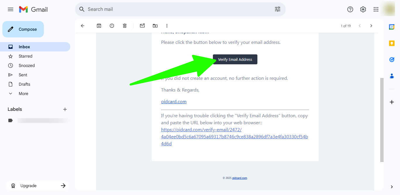 Verify Mail - oidCard Sign Up